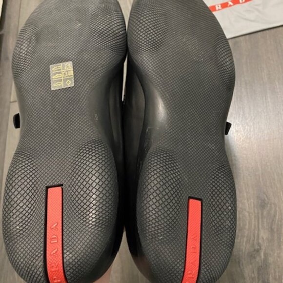 Prada Black Leather Silver Buckle Rubber Sole Slip On Loafers Size 11 NWT - Picture 9 of 13